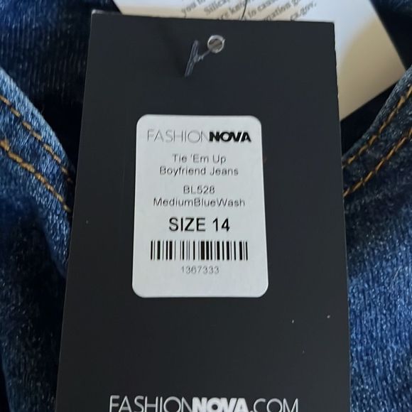 FASHION NOVA TIE EM UP BOYFRIEND JEANS MEDIUM WASH NWT SZ 14 - Picture 8 of 13
